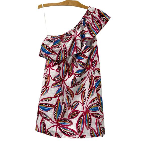 J. Crew Factory | Dress One Shoulder Mini Linen Blend NWT Tropical- Size Small - Picture 7 of 7